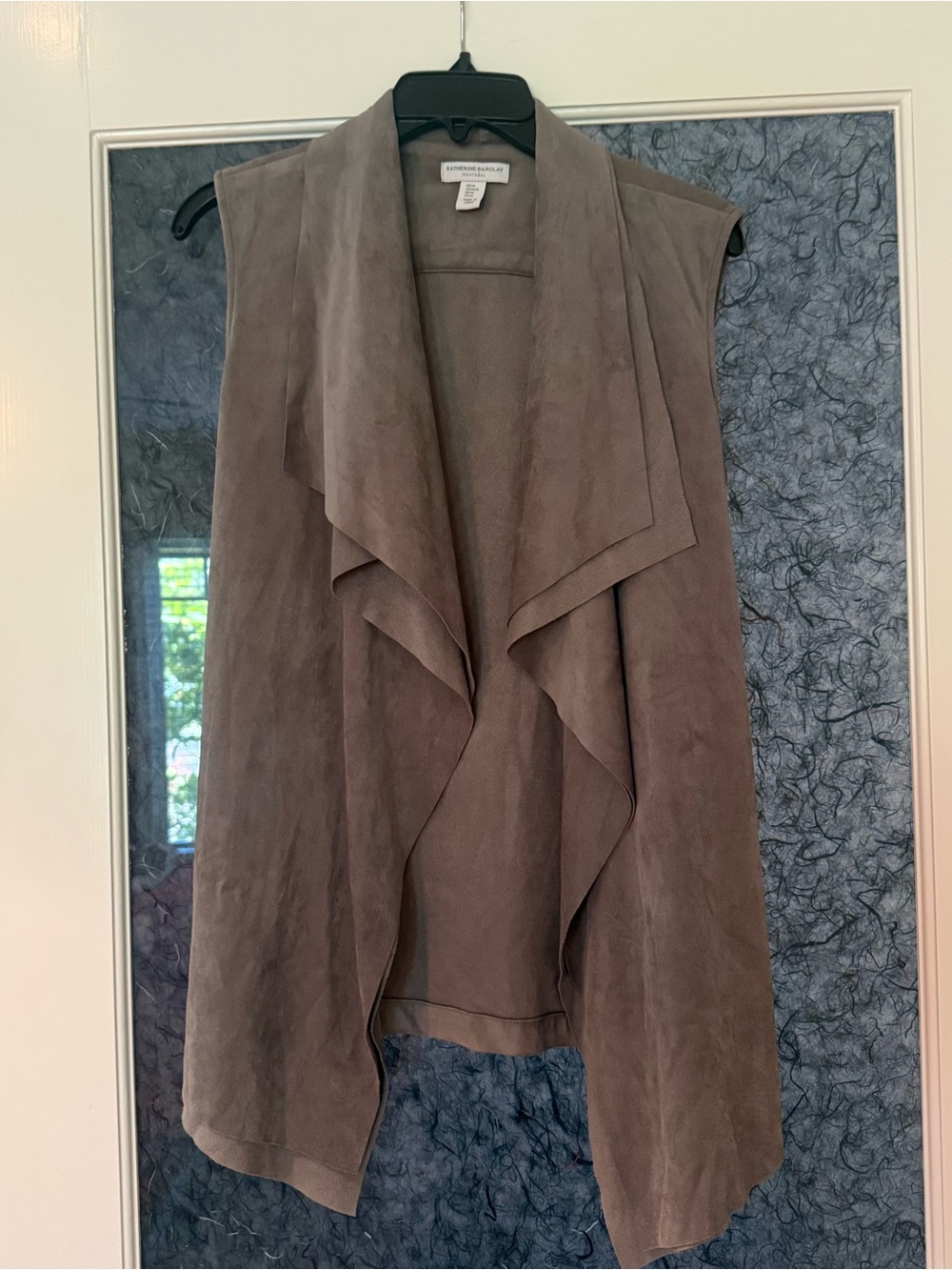 Katherine Barclay Draped Open-Front Suede-Look Vest